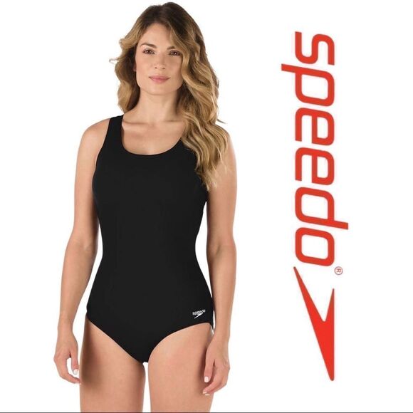 Speedo Moderate Ultraback PowerFLEX Performance Swimsuit • 32 • Black • NWT - Picture 1 of 10